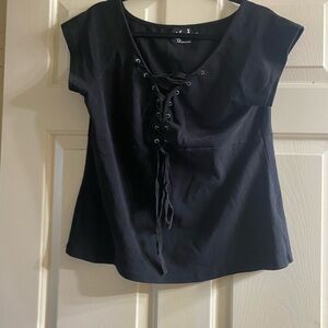 Hell Bunny Black Lace-Up Blouse